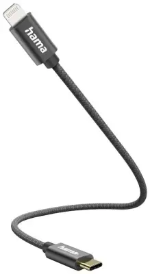 Hama USB polnilni kabel USB 2.0 Apple Lightning vtič \, USB-C® vtič 0.20 m črna  00201601
