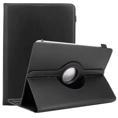CADORABO Gocleverjem v črni barvi - 360 stopinj Faux Leather Protective Cover z funkcijo stojala in elastičnim pasom