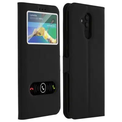 Preklopna prevleka z dvojnim oknom in stojalo za video - crna str. Huawei Mate 20 Lite