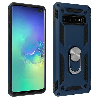 Etui, odporen na udarce, s kovinskim držalom za obrocke - polnocno modra str. Samsung Galaxy S10 Plus