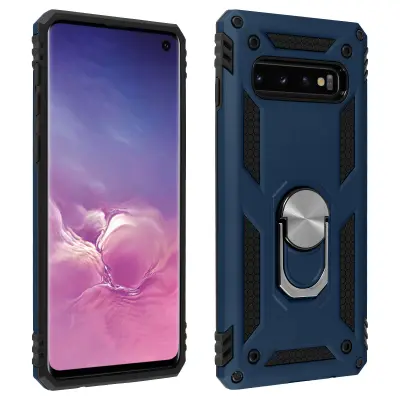 Etui, odporen na udarce, s kovinskim držalom za obrocke - polnocno modra str. Samsung Galaxy S10
