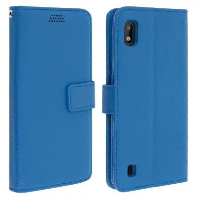 Folio Case Držalo za kartice in stojalo za video, zrnat ucinek - modra str. Samsung Galaxy A10