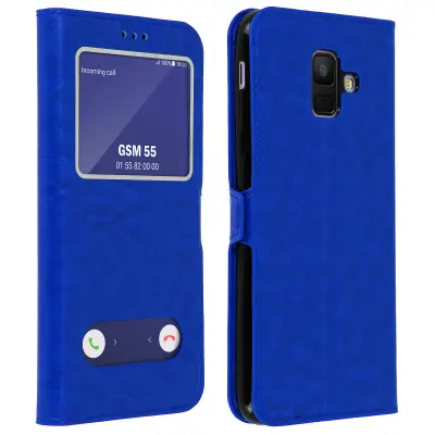 Samsung Galaxy A6 Dual Window Clear View etui s stojalom za video - moder