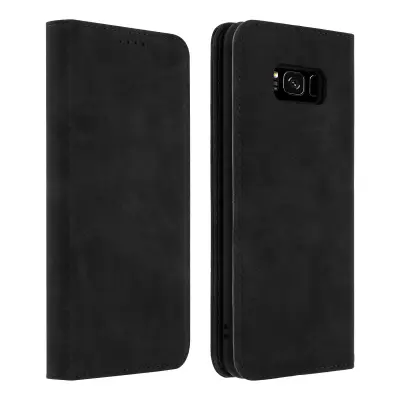 Ovitek za denarnico v videzu postaranega usnja, funkcija video podpore - crna str. Samsung Galaxy S8 Plus