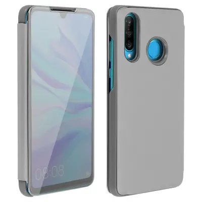 Izjemno tanek preklopni ovitek Mirror s funkcijo stojala - srebrna str. Huawei P30 Lite