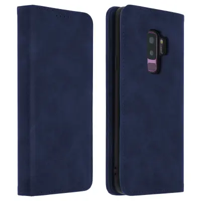 Ovitek za denarnico v videzu staranega usnja, funkcija podpore za video - polnocno modra str. Samsung Galaxy S9 Plus