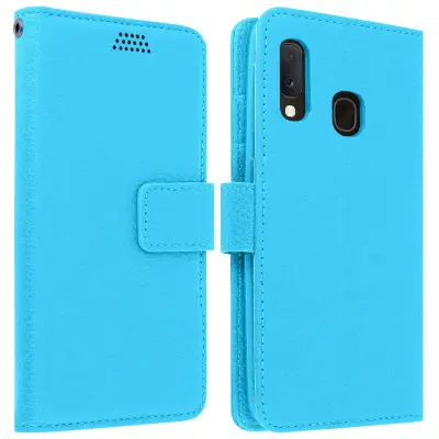 Folio Case Držalo za kartice in stojalo za video, zrnat ucinek - modra str. Samsung Galaxy A20e