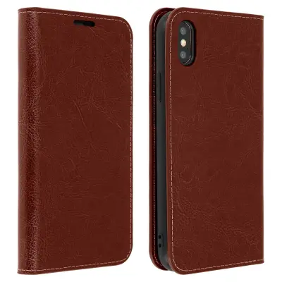 Usnjena folija z držalom za video, rjava str. Apple iPhone Xs Max