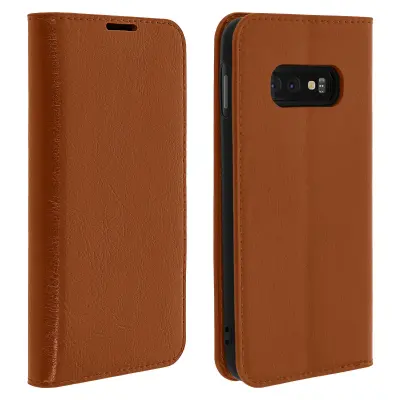 Folio torbica denarnica s stojalom za video iz pravega usnja - Camel str. Samsung Galaxy S10e