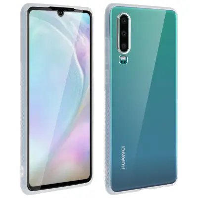 360° popolna zašcita: Etui iz silikonskega gela iz kaljenega stekla s crnim obrisom - prozoren str. Huawei P30