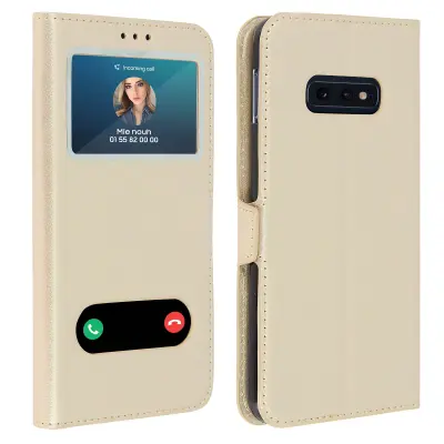 Zašcitna torbica z dvojnim okencem, teksturiran ucinek - zlata str. Samsung Galaxy S10e