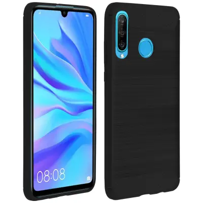 Zašcitna torbica Carbon Design z brušenim ucinkom, silikonski gel - crna str. Huawei P30 Lite