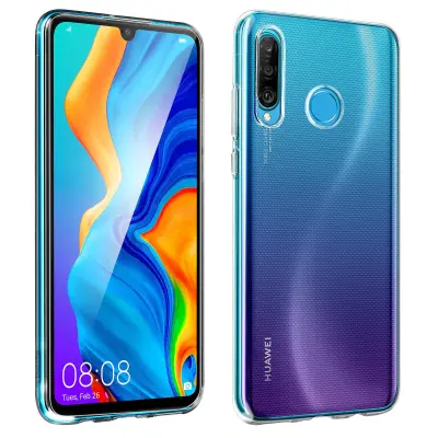 360° zašcitni paket: Silikonsko ohišje iz kaljenega stekla iz gela - prozoren crn obris str. Huawei P30 Lite