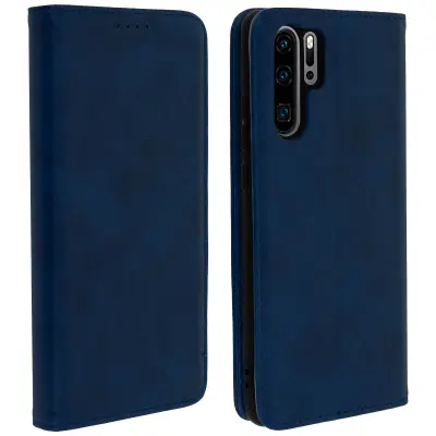 Ovitek za denarnico v videzu staranega usnja, funkcija podpore za video - polnocno modra str. Huawei P30 Pro
