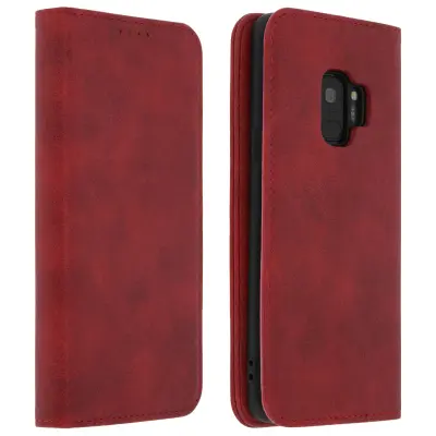 Ovitek za denarnico v videzu postaranega usnja, funkcija video podpore - rdeca str. Samsung Galaxy S9