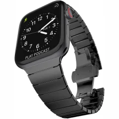 Cadorabo iz nerjavečega jekla zapestnica, združljiv z Apple Watch (serija 7/8) 45 mm, (SE / serija 4 /5 /6) 44 mm in (serija 1/2/3) 42 mm v črni barvi - nadomestni jermen, primeren za vašo p