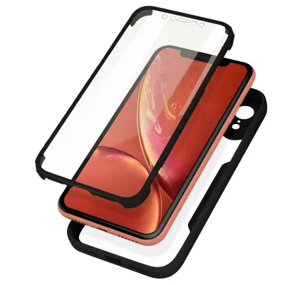 Ovitek iPhone XR, zadnji del iz pleksiglasa z crno obrobo