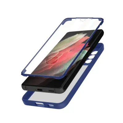 Ovitek Samsung Galaxy S21 Ultra, zadnji del iz pleksiglasa z Svetlomodra obroba