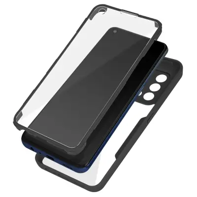 Ovitek Oppo A74 4G, zadnji del iz pleksiglasa z crno obrobo