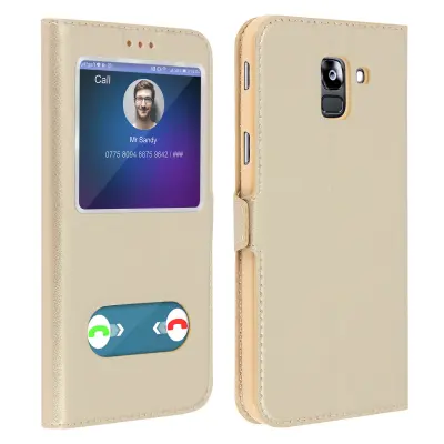 Zašcitna torbica z dvojnim okencem, teksturiran ucinek - zlata str. Samsung Galaxy J6