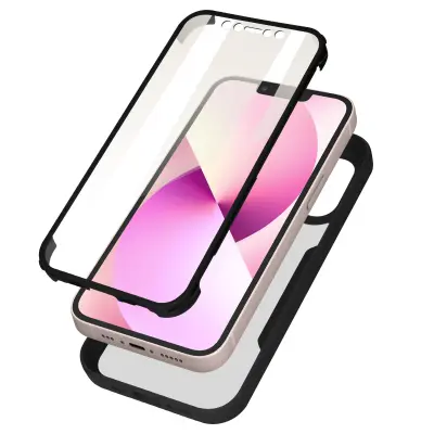 Ovitek iPhone 13 Mini, zadnji del iz pleksiglasa z crno obrobo