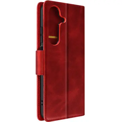 Etui za Galaxy A24 Wallet Video Support Series Bara iz mehkega usnja, rdec