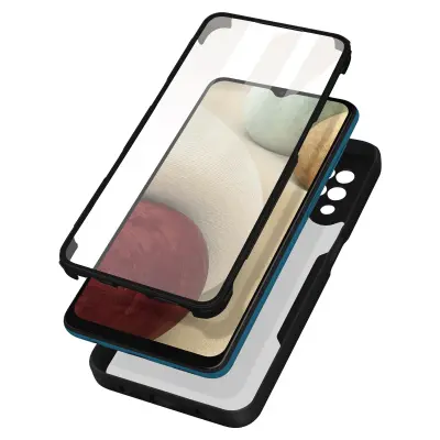 Ovitek Samsung Galaxy A12, zadnji del iz pleksiglasa z crno obrobo