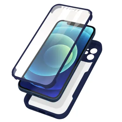 Ovitek iPhone 12, zadnji del iz pleksiglasa z modr obroba