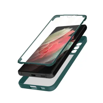 Ovitek Samsung Galaxy S21 Ultra, zadnji del iz pleksiglasa z zelen obrobo