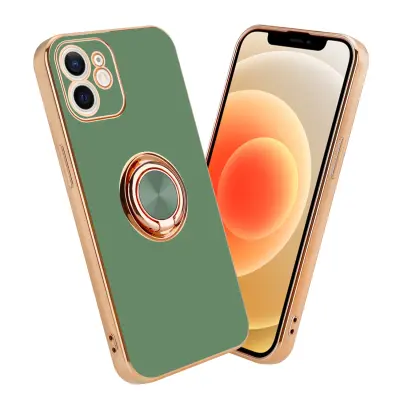 CADORABO Apple v sijajni svetlo zeleni barvi - Zlato z obročem silikonski/TPU ovitek z zaščito pred kamero in držalom magnetnega avtomobila