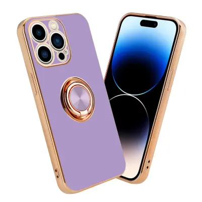 CADORABO Apple v sijajnem svetlobnem vijoličnem - Zlato z obročem silikonski/TPU ovitek z zaščito pred kamero in držalom magnetnega avtomobila