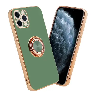CADORABO Apple v sijajni svetlo zeleni barvi - Zlato z obročem silikonski/TPU ovitek z zaščito pred kamero in držalom magnetnega avtomobila