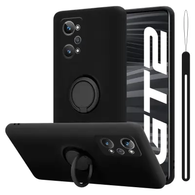 CADORABO Ohišje, združljiv z Realme v tekoči črni barvi - zaščitni pokrov iz fleksibilnega silikona TPU z obročem