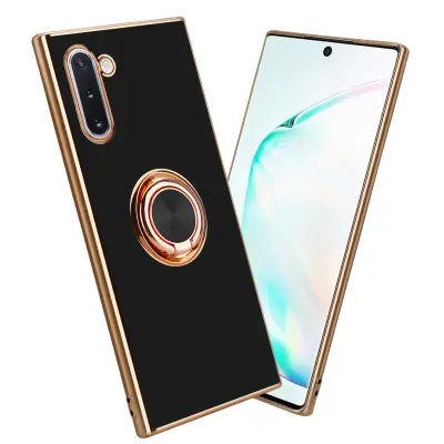 CADORABO Samsung v sijajnem črni barvi - Zlato z obročem silikonski/TPU ovitek z zaščito pred kamero in držalom za magnetni avtomobil