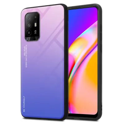 CADORABO Ohišje, združljiv z OPPO v roza - modri - dvobarvni zaščitni pokrov iz silikona TPU in hrbta iz kaljenega stekla