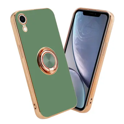 CADORABO Apple v sijajni svetlo zeleni barvi - Zlato z obročem silikonski/TPU ovitek z zaščito pred kamero in držalom magnetnega avtomobila