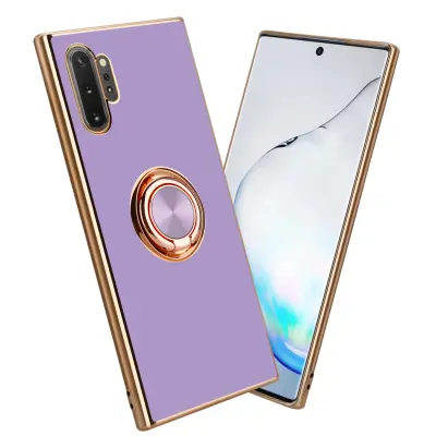 CADORABO Samsung v sijajnem svetlobnem vijoličnem - zlatu z obročem silikonski/TPU ovitek z zaščito pred kamero in držalo magnetnega avtomobi