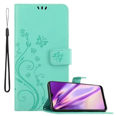 CADORABO OPPO v cvetlični turkizni - Zaščitni pokrov pri oblikovanju cvetja z magnetnim zapiranjem, stoječimi funkcijami in režami za kartice