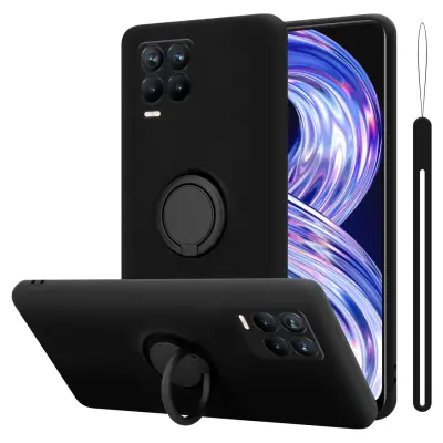 CADORABO Ohišje, združljiv z Realme v tekoči črni barvi - zaščitni pokrov iz fleksibilnega silikona TPU z obročem