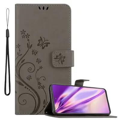 CADORABO Samsung v cvetlični sivi barvi - zaščitni pokrov v oblikovanju cvetja z magnetnim zapiranjem, stoječimi funkcijami in režami za kartice