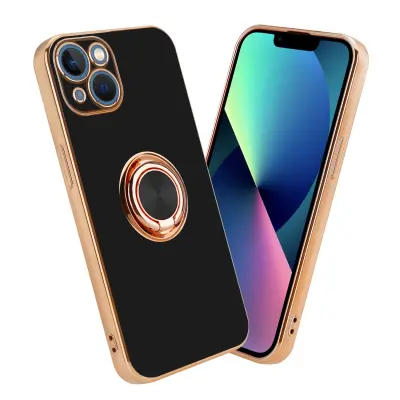 CADORABO Apple v sijajnem črni barvi - zlato z obročem silikonski/TPU ovitek z zaščito pred kamero in držalom magnetnega avtomobila