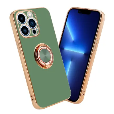CADORABO Apple v sijajni svetlo zeleni barvi - Zlato z obročem silikonski/TPU ovitek z zaščito pred kamero in držalom magnetnega avtomobila