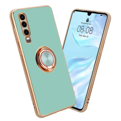 CADORABO Huawei v sijajni turkizni - Zlato z obročem silikonski/TPU ovitek z zaščito pred kamero in držalo magnetnega avtomobila