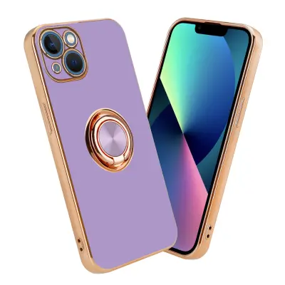 CADORABO Apple v sijajnem svetlobnem vijoličnem - Zlato z obročem silikonski/TPU ovitek z zaščito pred kamero in držalom magnetnega avtomobila