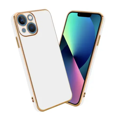 CADORABO Ohišje, združljiv z Apple v sijajnem belem - zlati - zaščitni pokrov iz fleksibilnega silikona TPU in z zaščito pred kamero