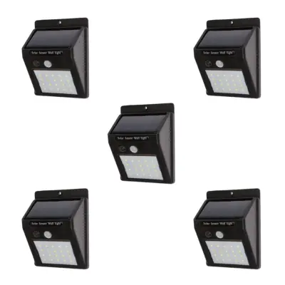 5 x stenska solarna svetilka 20 LED 200lm s senzorjem gibanja in mraka