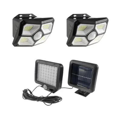 Komplet 3 LED solarnih svetil 2x stenska svetilka 72 LED IP65 in 1x solarni reflektor s solarnim panelom 300lm 6000K