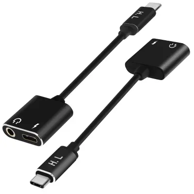 USB-C na 3,5 mm prikljucek in USB-C avdio in polnilni adapter, HL-095 - crn