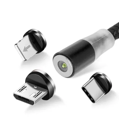 Magnetni 3-v-1 kabel 1m USB Type C / Micro USB / Lightning - crn