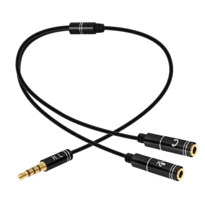 3,5-milimetrski avdio adapter za slušalke z mikrofonom, 30 cm - crn
